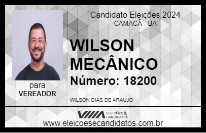 Candidato WILSON MECÂNICO 2024 - CAMACÃ - Eleições