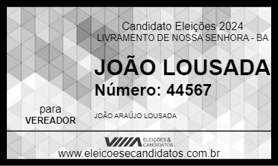 Candidato JOÃO LOUSADA 2024 - LIVRAMENTO DE NOSSA SENHORA - Eleições