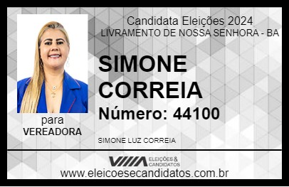 Candidato SIMONE CORREIA 2024 - LIVRAMENTO DE NOSSA SENHORA - Eleições