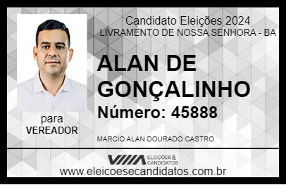 Candidato ALAN DE GONÇALINHO 2024 - LIVRAMENTO DE NOSSA SENHORA - Eleições