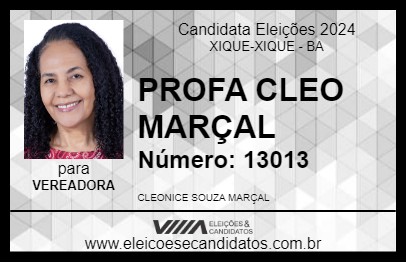 Candidato PROFA CLEO MARÇAL 2024 - XIQUE-XIQUE - Eleições