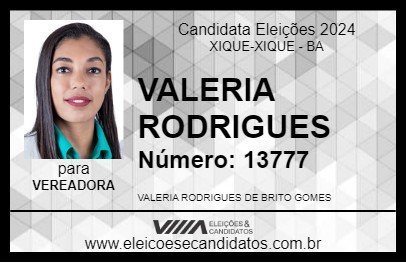 Candidato VALERIA RODRIGUES 2024 - XIQUE-XIQUE - Eleições