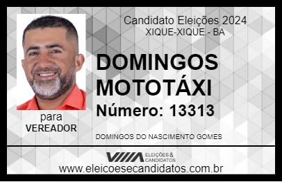 Candidato DOMINGOS MOTOTÁXI 2024 - XIQUE-XIQUE - Eleições