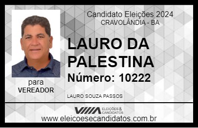 Candidato LAURO DA PALESTINA 2024 - CRAVOLÂNDIA - Eleições