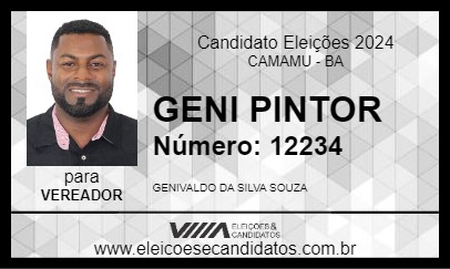 Candidato GENI PINTOR 2024 - CAMAMU - Eleições