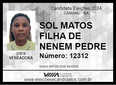 Candidato SOL MATOS FILHA DE NENEM PEDRE 2024 - CAMAMU - Eleições