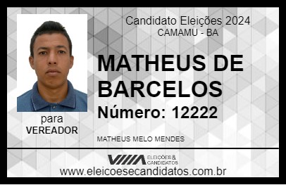 Candidato MATHEUS DE BARCELOS 2024 - CAMAMU - Eleições