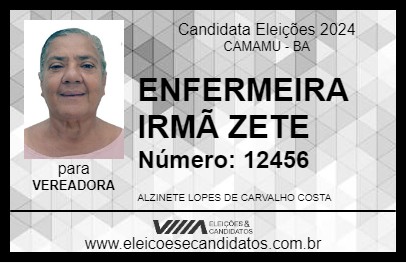 Candidato ENFERMEIRA IRMÃ ZETE 2024 - CAMAMU - Eleições