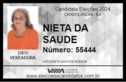 Candidato NIETA DA SAUDE 2024 - CRAVOLÂNDIA - Eleições