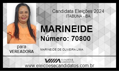 Candidato MARINEIDE 2024 - ITABUNA - Eleições