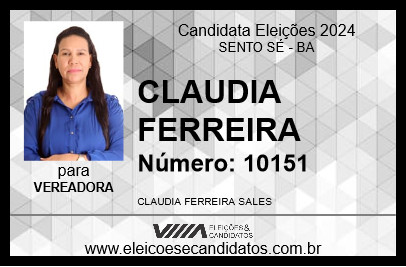 Candidato CLAUDIA FERREIRA 2024 - SENTO SÉ - Eleições