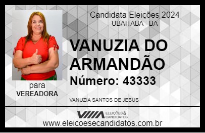 Candidato VANUZIA DO ARMANDÃO 2024 - UBAITABA - Eleições