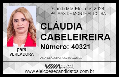 Candidato CLÁUDIA CABELEIREIRA 2024 - PALMAS DE MONTE ALTO - Eleições