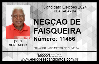 Candidato NEGÃO DE FAISQUEIRA 2024 - UBAITABA - Eleições