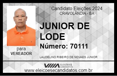 Candidato JUNIOR DE LODE 2024 - CRAVOLÂNDIA - Eleições