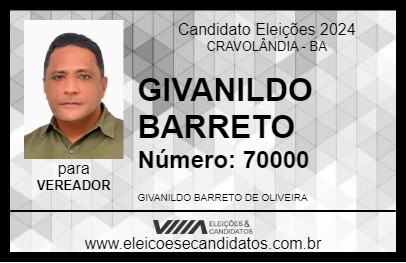 Candidato GIVANILDO BARRETO 2024 - CRAVOLÂNDIA - Eleições