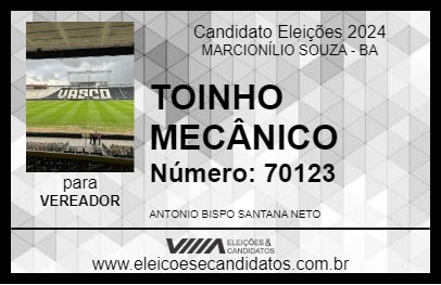 Candidato TOINHO MECÂNICO 2024 - MARCIONÍLIO SOUZA - Eleições