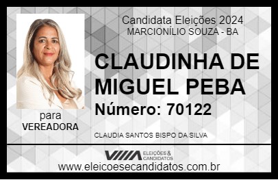 Candidato CLAUDINHA DE MIGUEL PEBA 2024 - MARCIONÍLIO SOUZA - Eleições