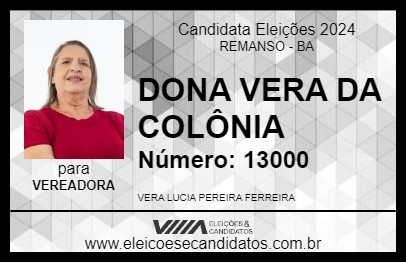 Candidato DONA VERA DA COLÔNIA 2024 - REMANSO - Eleições