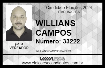 Candidato WILLIANS CAMPOS 2024 - ITABUNA - Eleições