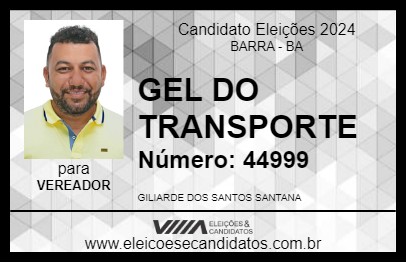 Candidato GEL DO TRANSPORTE 2024 - BARRA - Eleições