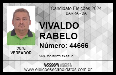 Candidato VIVALDO RABELO 2024 - BARRA - Eleições