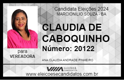 Candidato CLAUDIA DE CABOQUINHO 2024 - MARCIONÍLIO SOUZA - Eleições