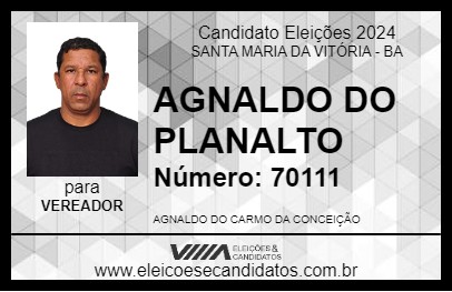 Candidato AGNALDO DO PLANALTO 2024 - SANTA MARIA DA VITÓRIA - Eleições