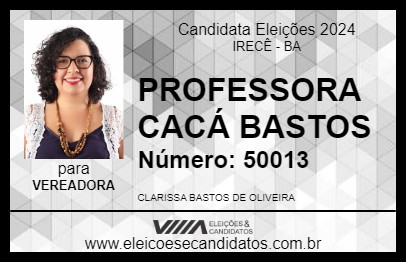 Candidato PROFESSORA CACÁ BASTOS 2024 - IRECÊ - Eleições