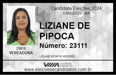 Candidato LIZIANE DE PIPOCA 2024 - CANUDOS - Eleições