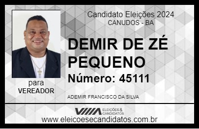 Candidato DEMIR DE ZÉ PEQUENO 2024 - CANUDOS - Eleições