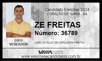 Candidato ZE FREITAS 2024 - CORAÇÃO DE MARIA - Eleições