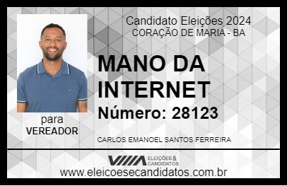 Candidato MANO DA INTERNET 2024 - CORAÇÃO DE MARIA - Eleições