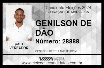 Candidato GENILSON DE DÃO 2024 - CORAÇÃO DE MARIA - Eleições