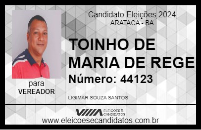 Candidato TOINHO DE MARIA DE REGE 2024 - ARATACA - Eleições