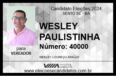 Candidato WESLEY PAULISTINHA 2024 - SENTO SÉ - Eleições