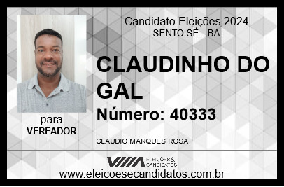 Candidato CLAUDINHO DO GAL 2024 - SENTO SÉ - Eleições