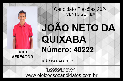 Candidato JOÃO NETO DA QUIXABA 2024 - SENTO SÉ - Eleições