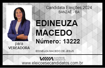 Candidato EDINEUZA MACEDO 2024 - BANZAÊ - Eleições