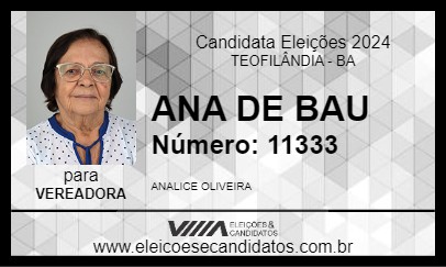 Candidato ANA DE BAU 2024 - TEOFILÂNDIA - Eleições