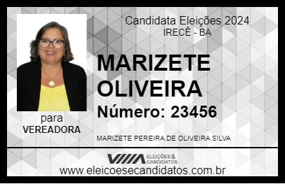 Candidato MARIZETE OLIVEIRA 2024 - IRECÊ - Eleições