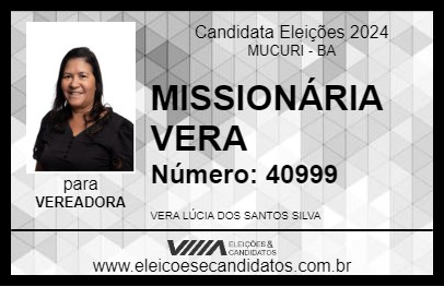 Candidato MISSIONÁRIA VERA 2024 - MUCURI - Eleições