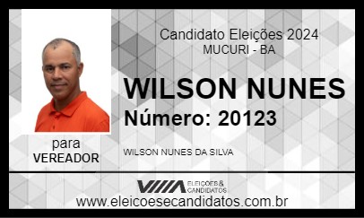 Candidato WILSON NUNES 2024 - MUCURI - Eleições