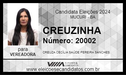 Candidato CREUZINHA 2024 - MUCURI - Eleições