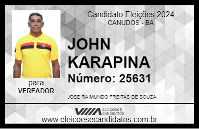 Candidato JOHN KARAPINA 2024 - CANUDOS - Eleições