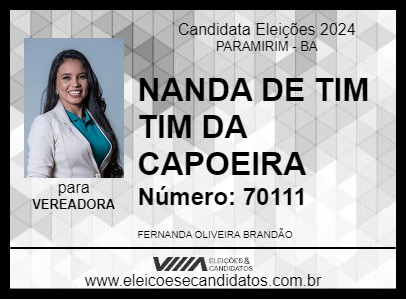 Candidato NANDA DE TIM TIM DA CAPOEIRA 2024 - PARAMIRIM - Eleições