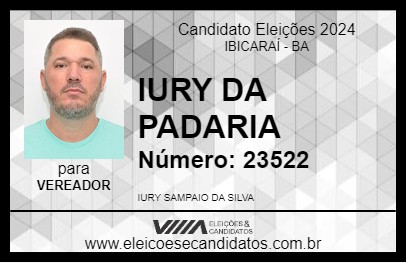 Candidato IURY DA PADARIA 2024 - IBICARAÍ - Eleições