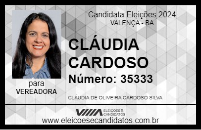 Candidato CLÁUDIA CARDOSO 2024 - VALENÇA - Eleições