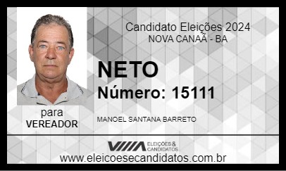 Candidato NETO 2024 - NOVA CANAÃ - Eleições