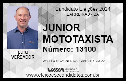 Candidato JUNIOR MOTOTAXISTA 2024 - BARREIRAS - Eleições